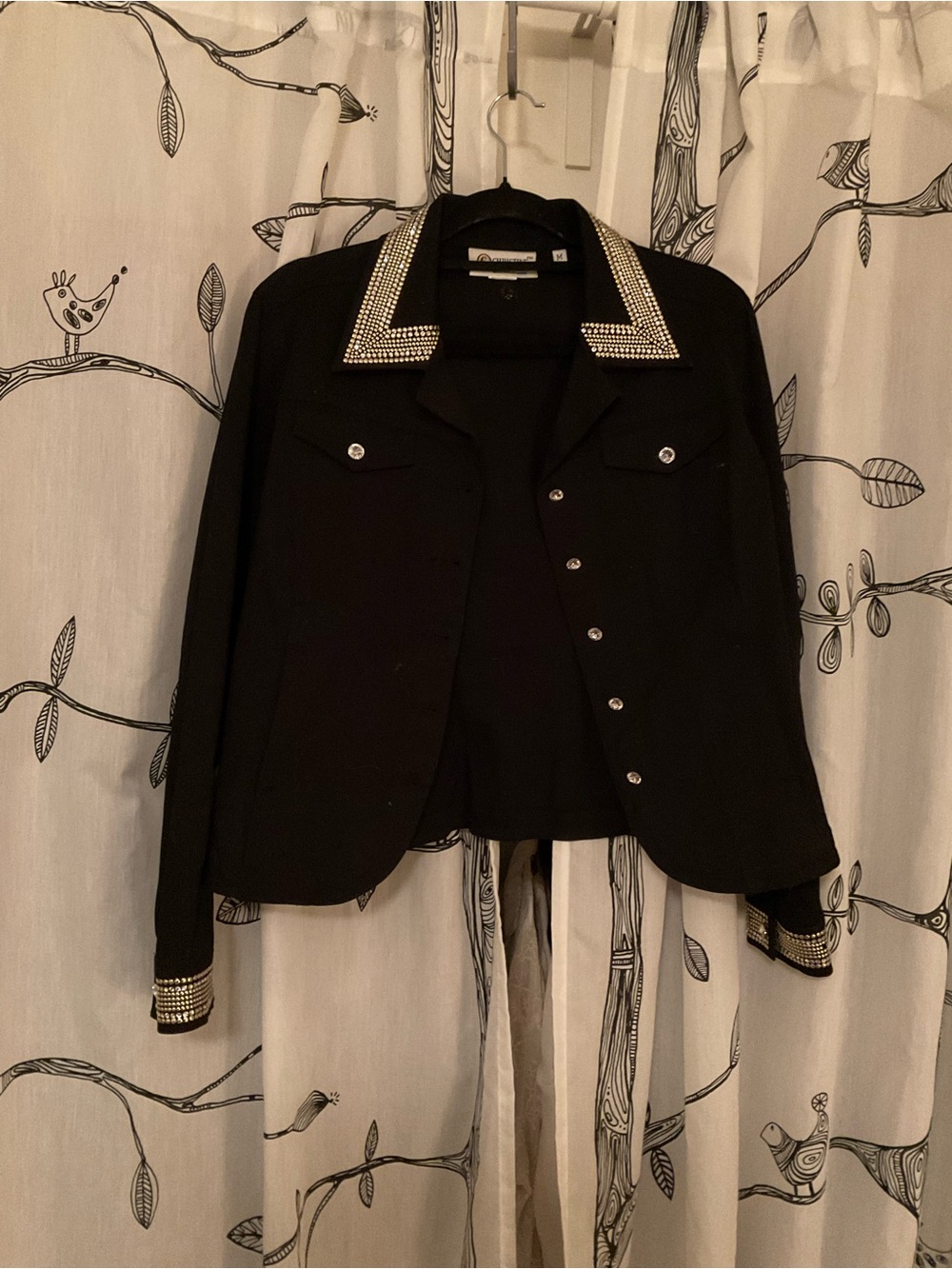 Christine Alexander Black Jacket with Rhinestone Collar & Cuff